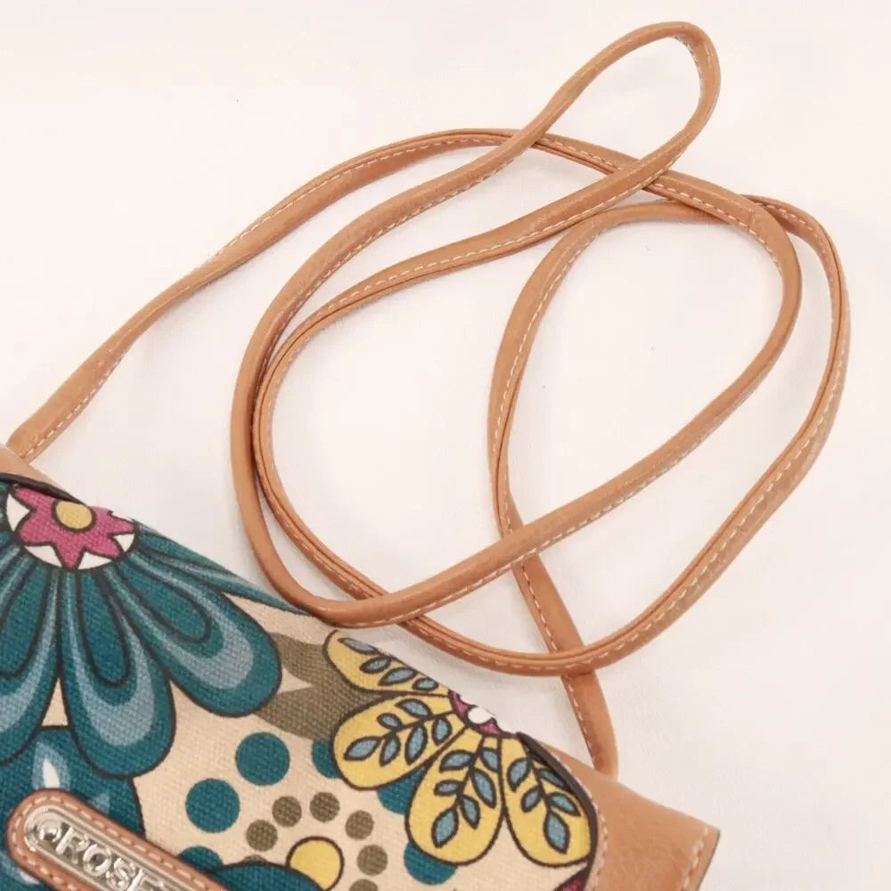 Rosetti Crossbody Handbag Women Multicolor Teal Brown Floral Lined Purse Bag